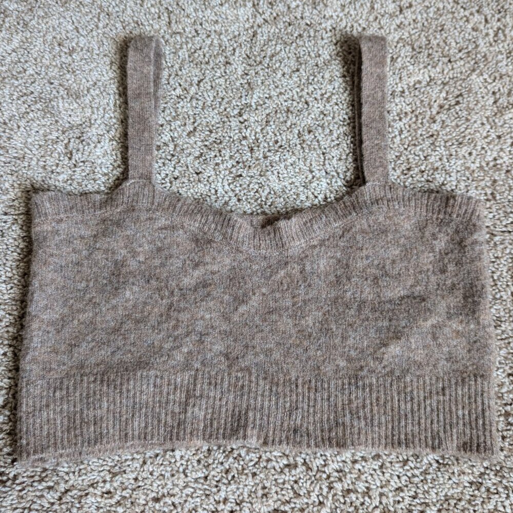Zara Knit Bralette Womens Sz M Tan Cropped Tank Wool Camel Blend Boho Streetwear
